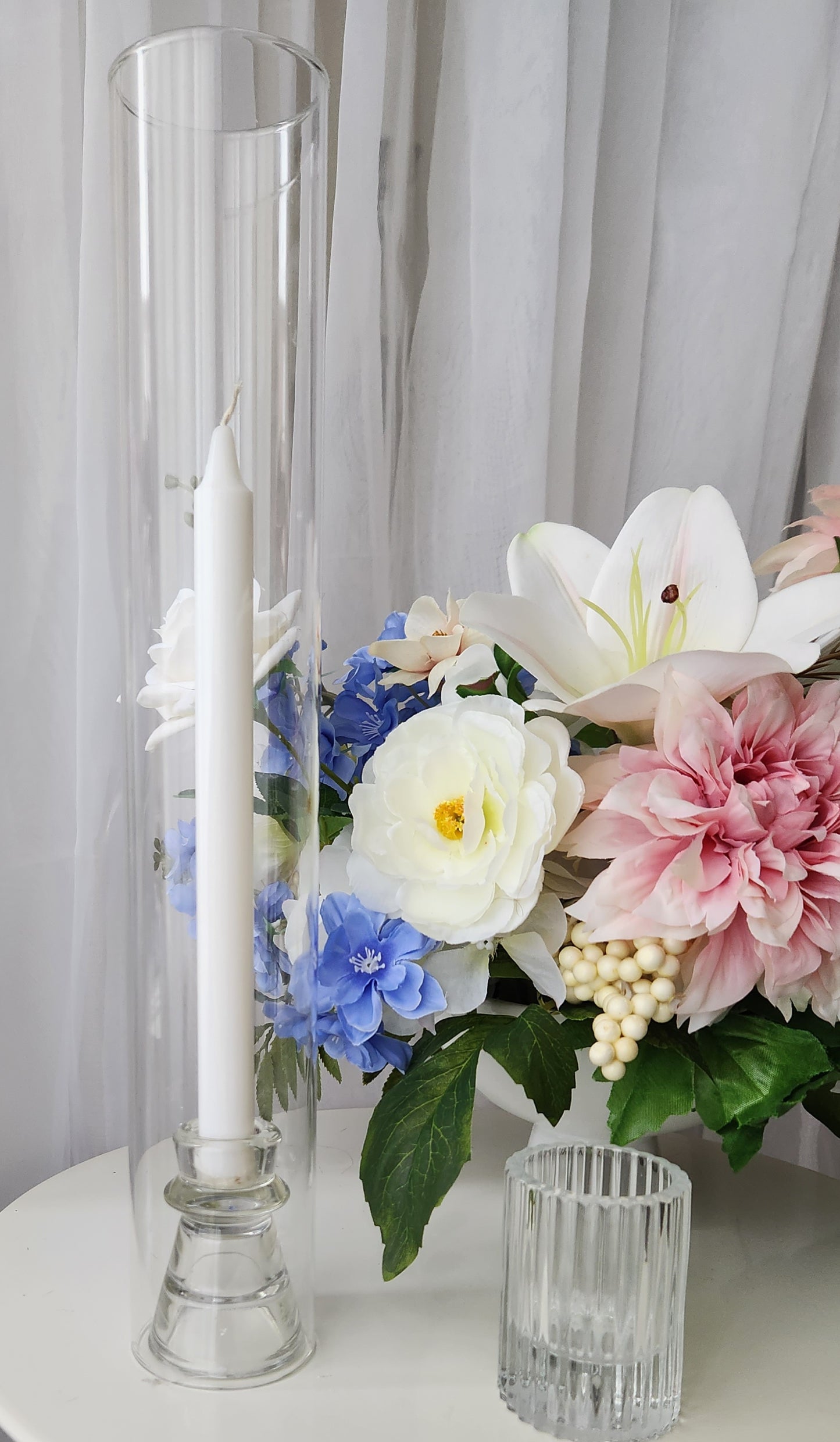 Taper candle holder with hurricane